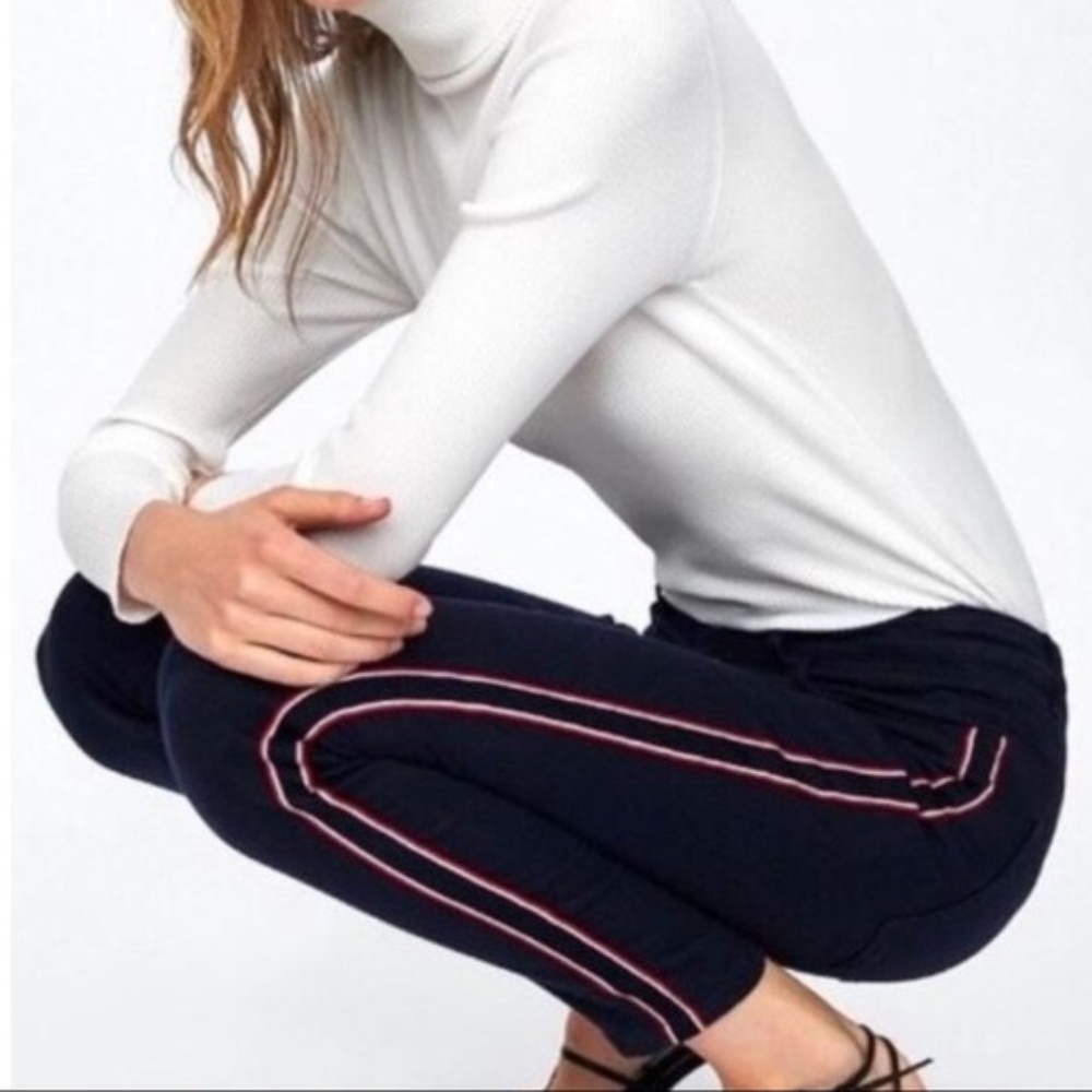 Zara Basic Z1975 Denim skinny navy side stripe jeans 4